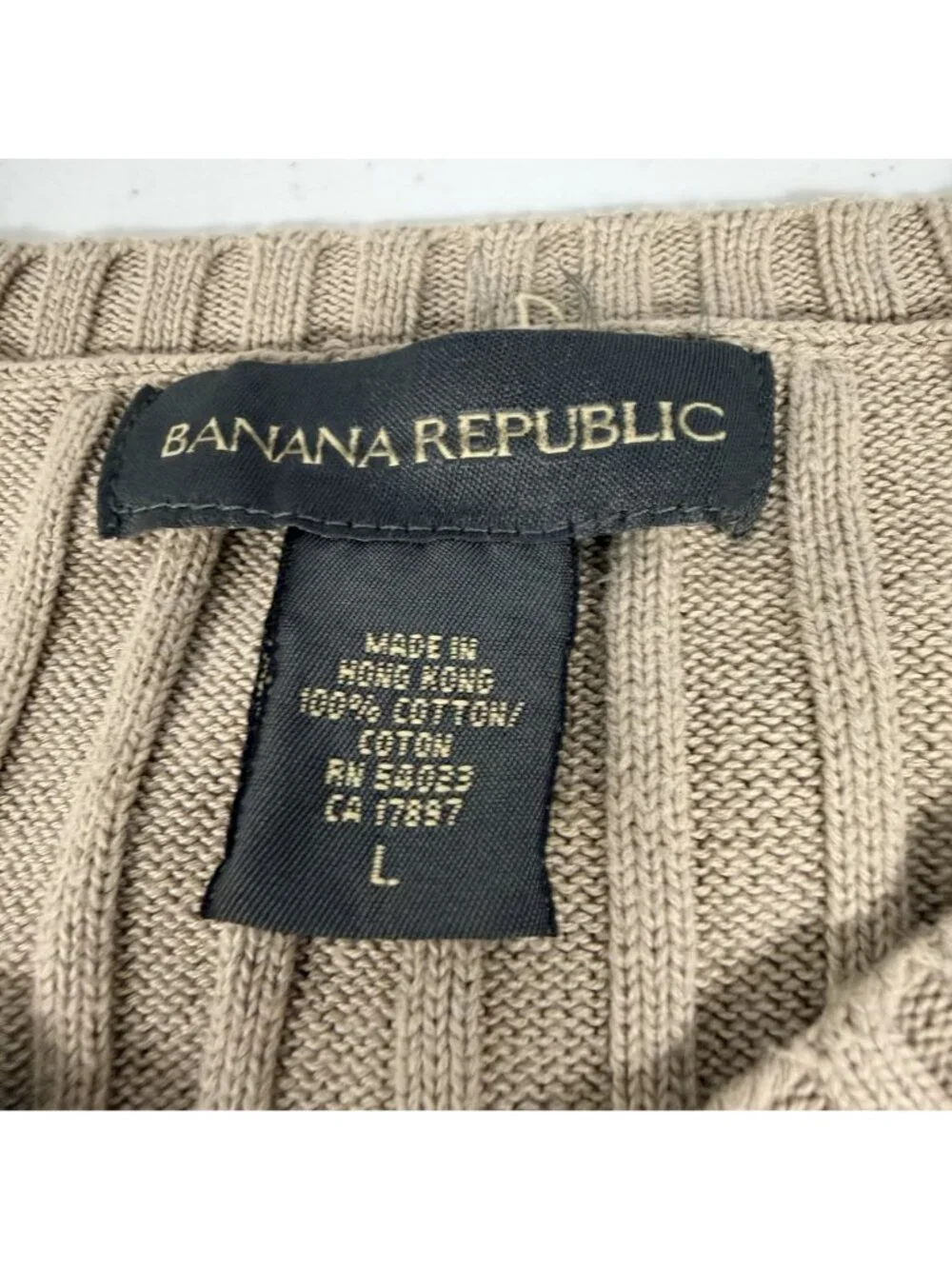 Vintage Y2K Banana Republic Mens Large Tan Ribbed V-Neck Sweater Cotton Preppy